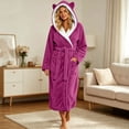 thumbnail image 4 of Womens Hooded Fleece Robe, Soft Bathrobe for Womens, Cute Long House Coat Hot Pink M(M), 4 of 6