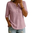 thumbnail image 5 of Womens Soft Basic T Shirt Summer Tops Short Sleeve Button down V Neck Tees Casual Work Outfits Everyday Wear by Yigetop Pink 3XL, 5 of 7