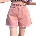 thumbnail image 2 of ClodeEU Women's High Waisted Soft Denim Shorts with Frayed Hem,Loose Fit Casual Jean Shorts Pink,Womens Plus S, 2 of 6