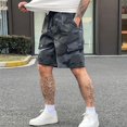thumbnail image 4 of WTOBBY Men's Camouflage Cargo Bermuda Shorts with Elastic Drawstring Waist, Outdoor Trendy Loose Fit Pockets for Summer Adventures,Gray S, 4 of 5