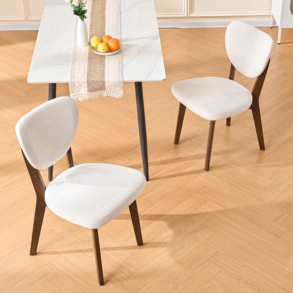 FelixKing Wooden Dining Chairs Set of 2, Upholstered Modern Fabric Kitchen Side Chairs with Wood Legs, Mid-Century Modern Upholstered Wood, Armless w/Seat Cushion, Padded Backrest - Beige