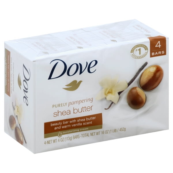 Dove Purely Pampering Beauty Bar, Shea Butter, 4 oz bars, 4 ea