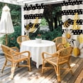 thumbnail image 2 of 2 Panels Outdoor Curtains for Patio Waterproof 54"x84" Spring Bees Daisy Weatherproof Privacy Outsides Curtains, Rustic Tulips Dots Black Striped Burlap Grommet Thermal Drapes for Cabana Porch, 2 of 8