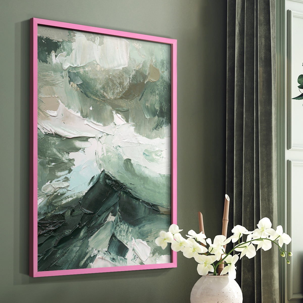 Crashing II Framed Print in Pink Solid Wood Framed Print No Nail Hanging