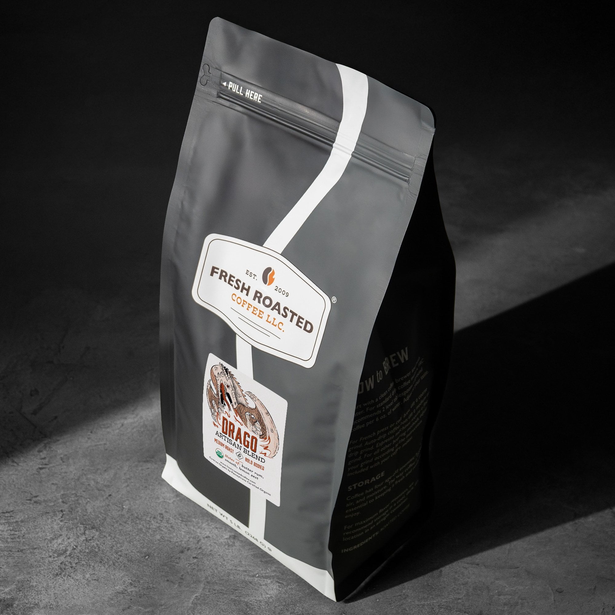 Fresh Roasted Coffee, Organic Drago Cafe Blend Coffee, Medium Roast, Whole Bean, 80 oz 5 lbs
