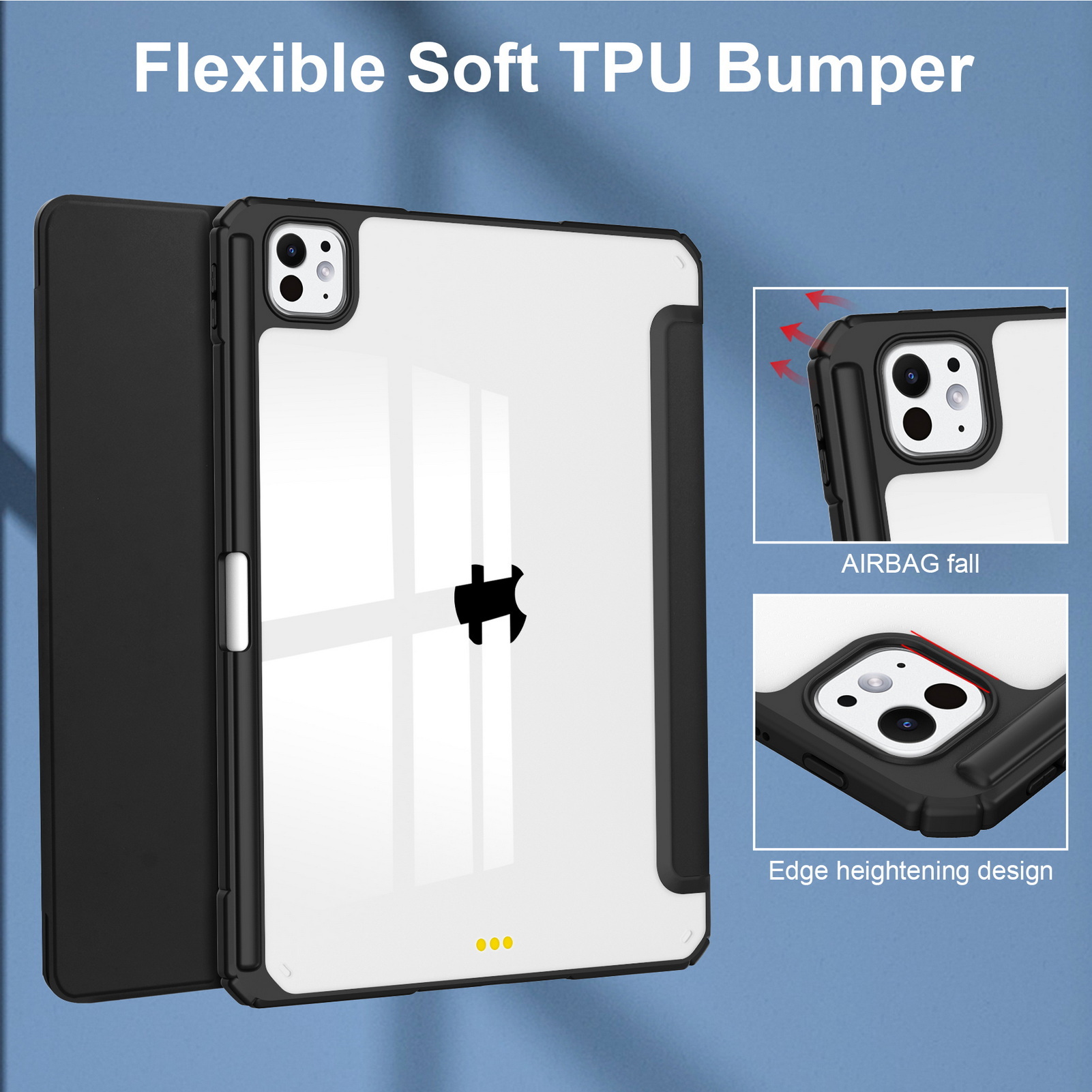 DWaybox Case for iPad Pro 13-inch 2025 M5 Model A3360 / A3361, Smart Slim Folio Stand Auto Sleep/Wake Cover, with Pencil Slot, Clear Transparent Back Shell -Black