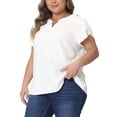 thumbnail image 2 of Women's Plus Blouses Notched V Neck Short Petal Sleeve Shirts Casual Dressy Tops 5X White, 2 of 6