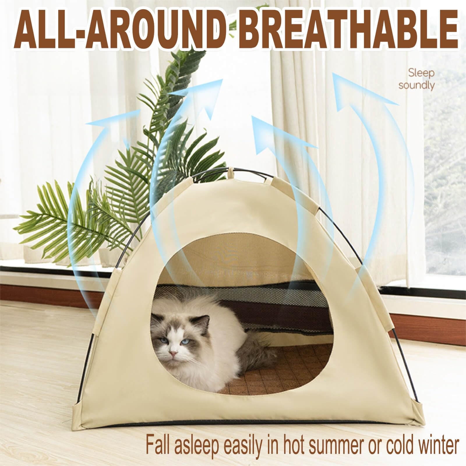 Portable Foldable Pet Tent with Pad Breathable Removable Washable Cat Dog Bed for Indoor Comfort