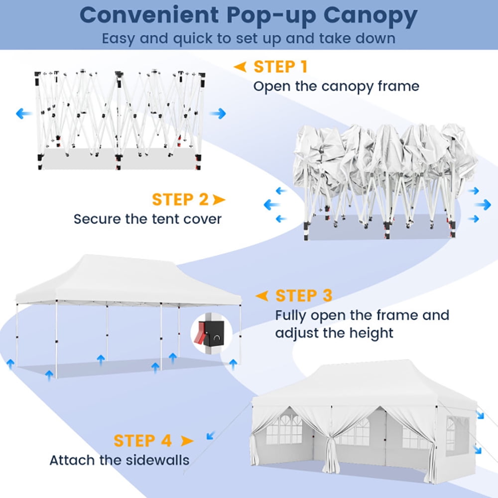 Aimee Lii 10 x 20 FT Pop up Canopy with 6 Sidewalls and Windows and Carrying Bag for Party Wedding Picnic, Canopy Gazebo for BBQ Events, White Aimee Lii 10 x 20 FT Pop up Canopy with 6 Sidewalls and Windows and Carrying Bag for Party Wedding Picnic, Canopy Gazebo for BBQ Events, White