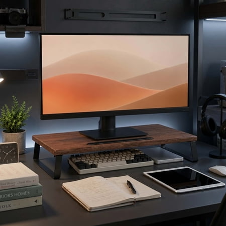 GeGiYobigi Monitor Stand Riser with Phone Slot, Computer Monitor Shelf for Desk, Ergonomic Screen Riser for Home Office Gaming Vanity Dorm, 44lbs, Walnut