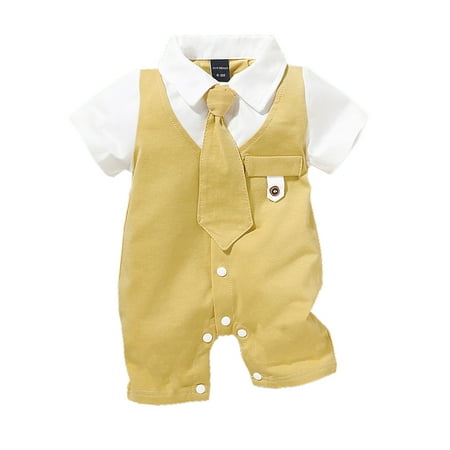 

Newborn Toddler Baby Boy Two In One Gentleman Suit Outfit Onesie Formal Jumpsuit One-Piece Romper Clothes