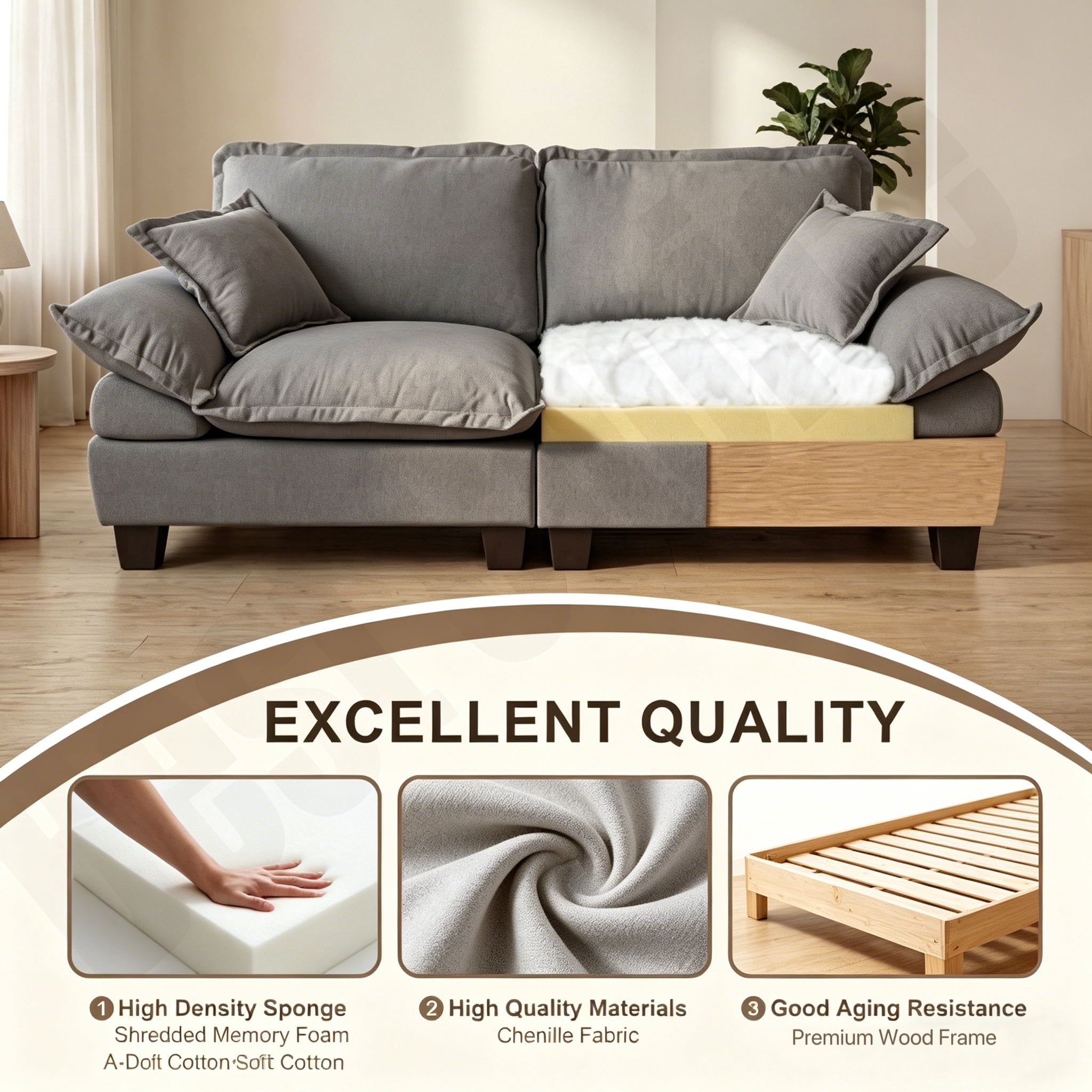 AISWORD Loveseat Sofa with Storage Console, USB Charging Ports & Cup Holders, 2-Seater Sectional Couch for Small Spaces, Grey