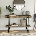 thumbnail image 6 of Hyssop 1-Shelf Wood Sofa Table with Wheels, Rustic Oak and Black, 6 of 9