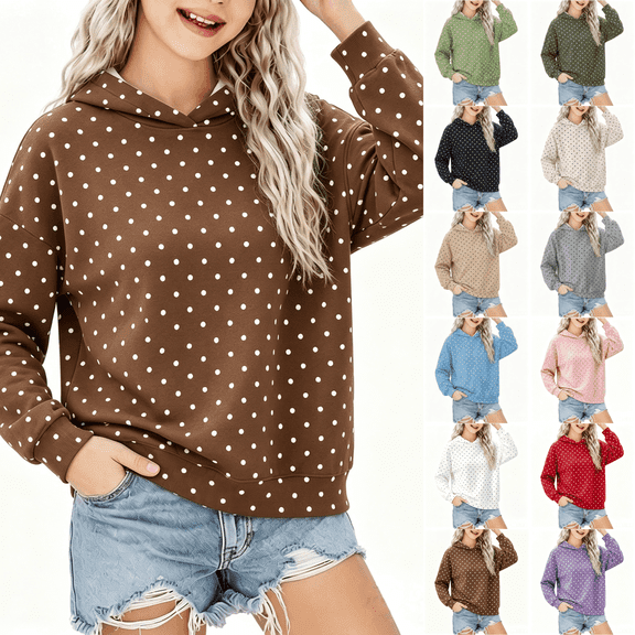 Asgosdo Polka Dot Hoodies for Girls Long Sleeve Kids Oversized Sweatshirts Casual Cute Teen Pullover Size 3-16Y