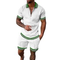 Baqcunre Track Suits For Men Set Men'S Sportswear Print Color Short Sleeve Zip Shirt Shorts Set Summer Casual Streetwear Suits Mens Outfits Tops For Men White XL