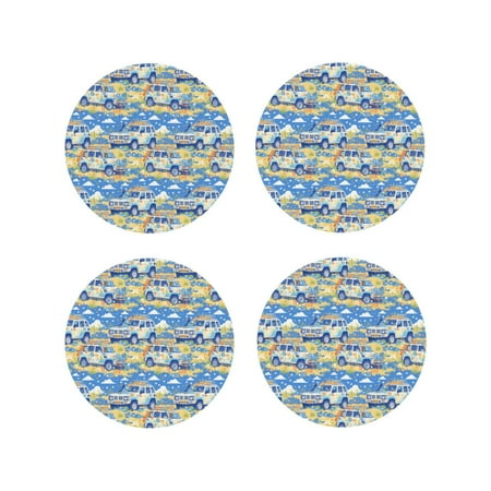 

Leather Coasters Set of 4 - travel SUV summer daisy Lightweight Non-Slip Drink Coasters for Desk Anti-Scalding Desk Cup Coasters for Office Table Decor Round Shape