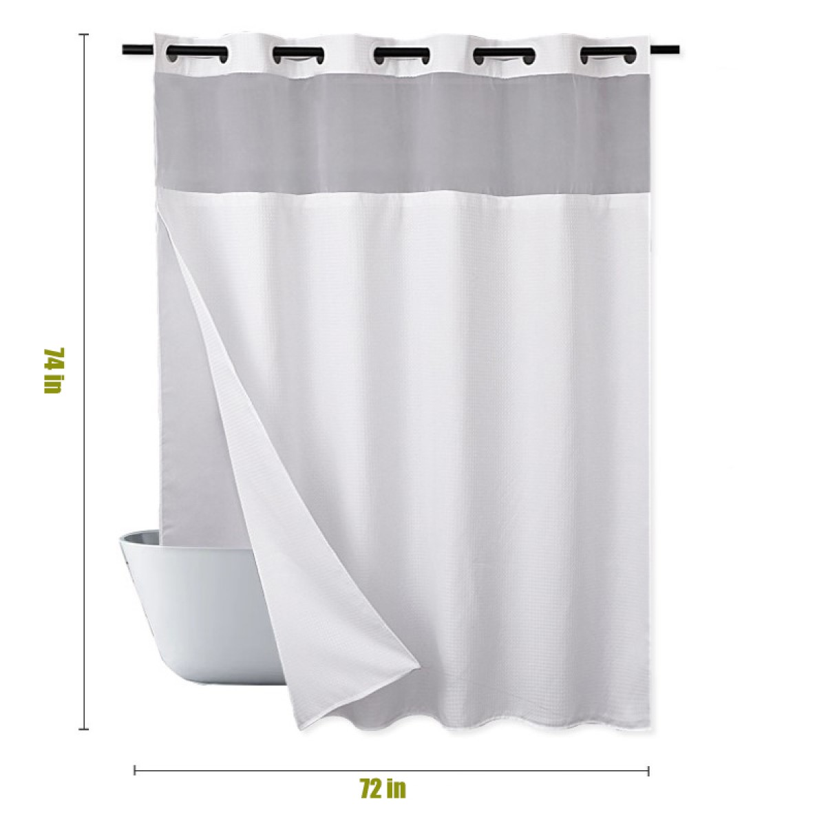 Zrodlmo No Hook Fabric Shower Curtain with Snap Liner, White photo 6