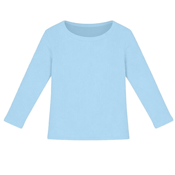 Girls Ribbed Long Sleeve Tops, Crew Neck Stretchy Slim Fit Layering Basic Tees for Daily Wear