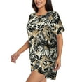 thumbnail image 2 of Rateoe Black Palm Leaves Pattern Women's Short-Sleeved Pajama Set - 2 Piece Soft and Lightweight Sleepwear Set-Medium, 2 of 7