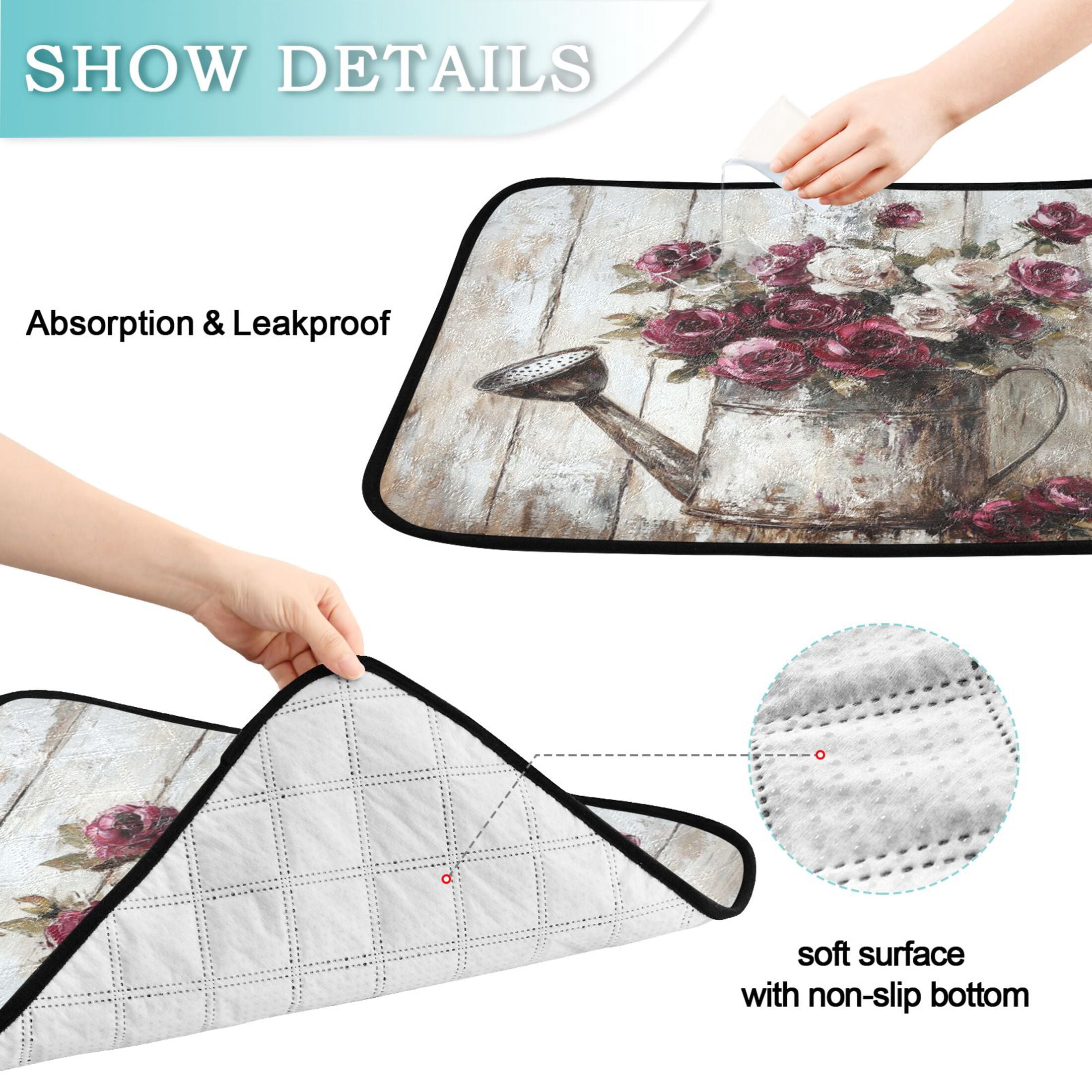 Qxltty Burgundy Roses Cat litter Pads Pet Set of 3 Diaper Mats Center Anti-leakage Layer Absorbent Soft and Comfortable