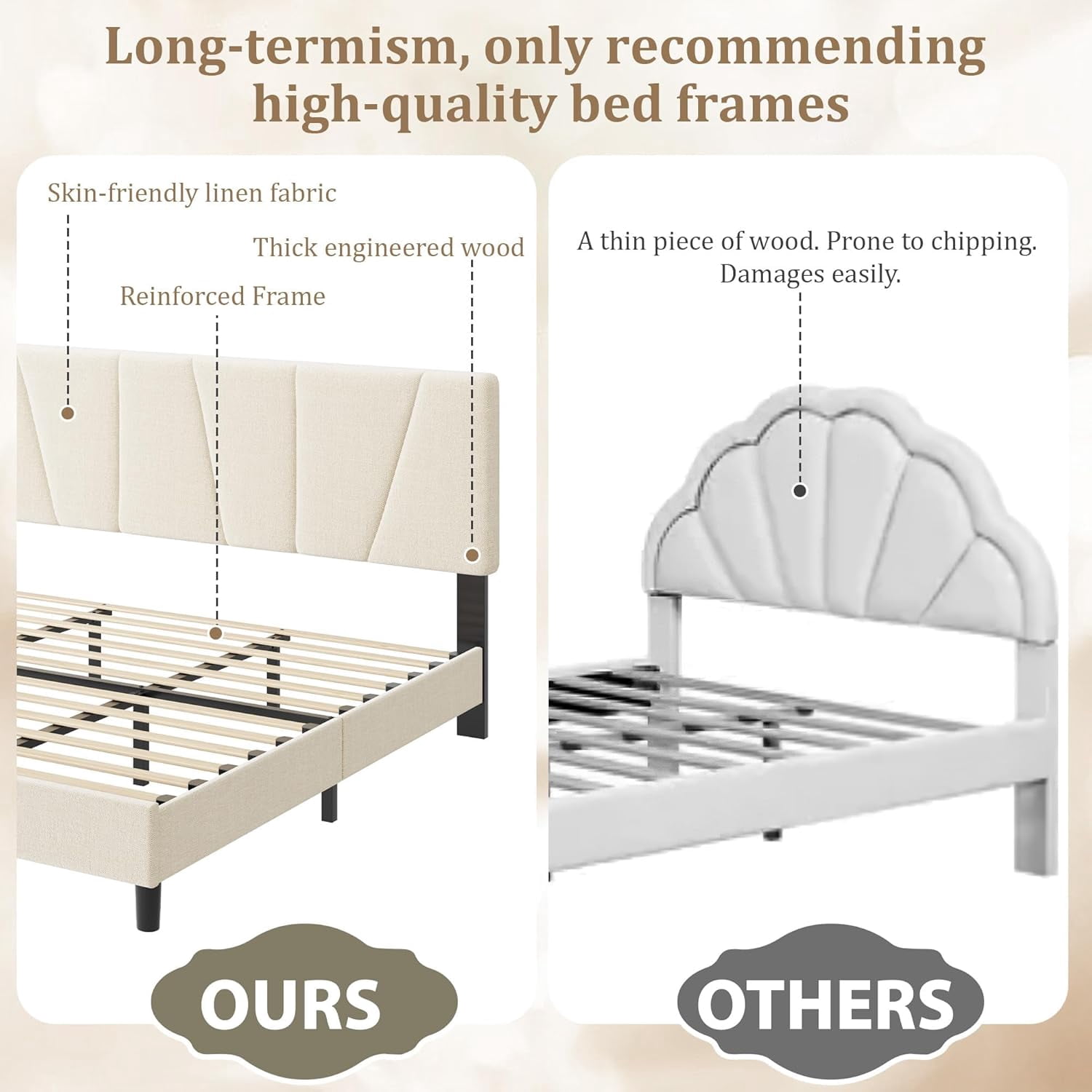 King Size Bed Frame with Adjustable Headboard, Linen Upholstered King Platform Bedframe with Strong Wooden Slats, Mattress Foundation, No Box Spring Needed, Easy Assembly