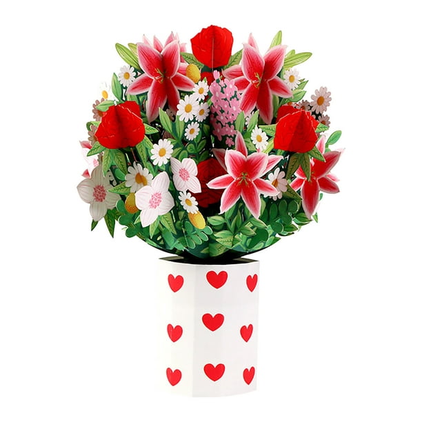 hoksml Mères Jour Gifts Deal Fête des Mères Carte de Voeux Tridimensionnelle Rose Tenant des Fleurs 3d Papier Carte de Sculpture Cadeau Fête des Mères