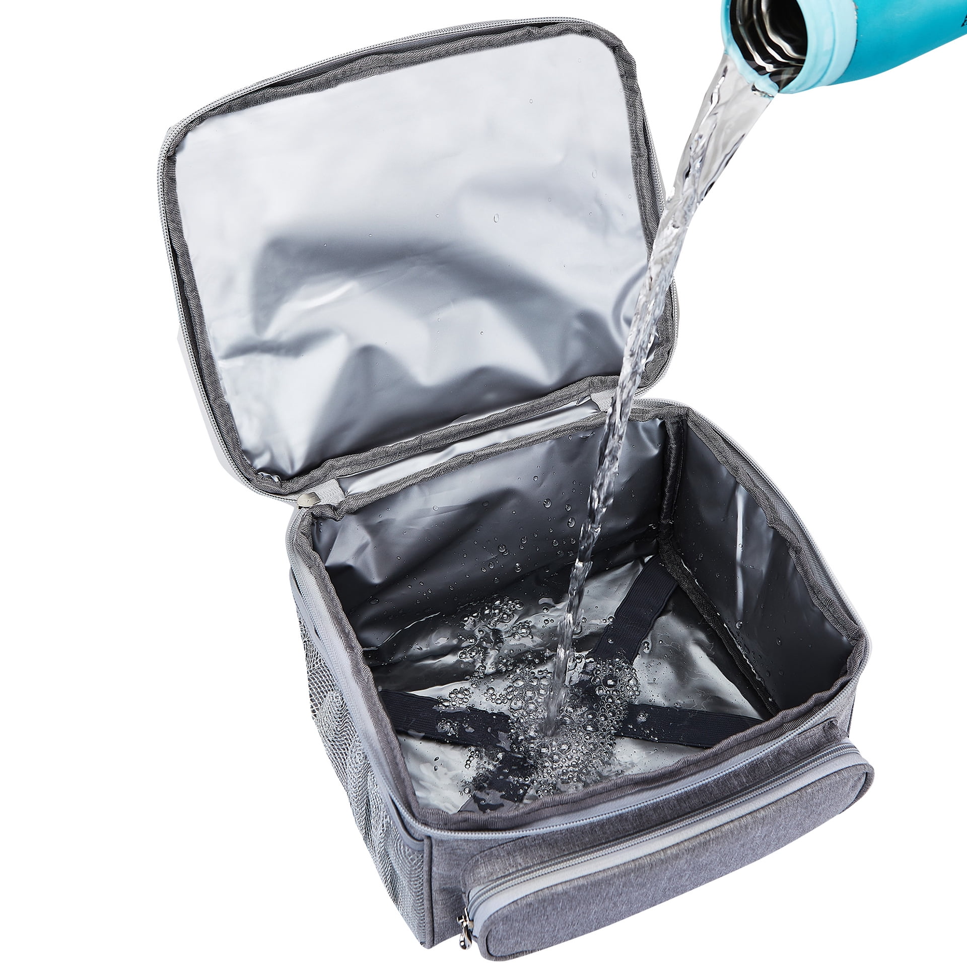 COUTUDI 14L Large Insulated Lunch Bag for Men Women Adult Reusable Leakproof Tote Cooler Lunch Bag for Office Work Double Deck with Shoulder Straps （Grey）