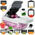 thumbnail image 1 of Hachoir à Légumes Mandoline Trancheuse Râpe à Fromage - Hachoir à Oignons Salade Légumes avec Récipient - Trancheuse de Pommes de Terre - Outils de Cuisine Gadgets (6-en-1 Compact Blanc), 1 of 16