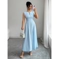 thumbnail image 3 of Elegant V-Neck Short Sleeve A-Line Maxi Dress with Waist Cinch for Women, 3 of 7