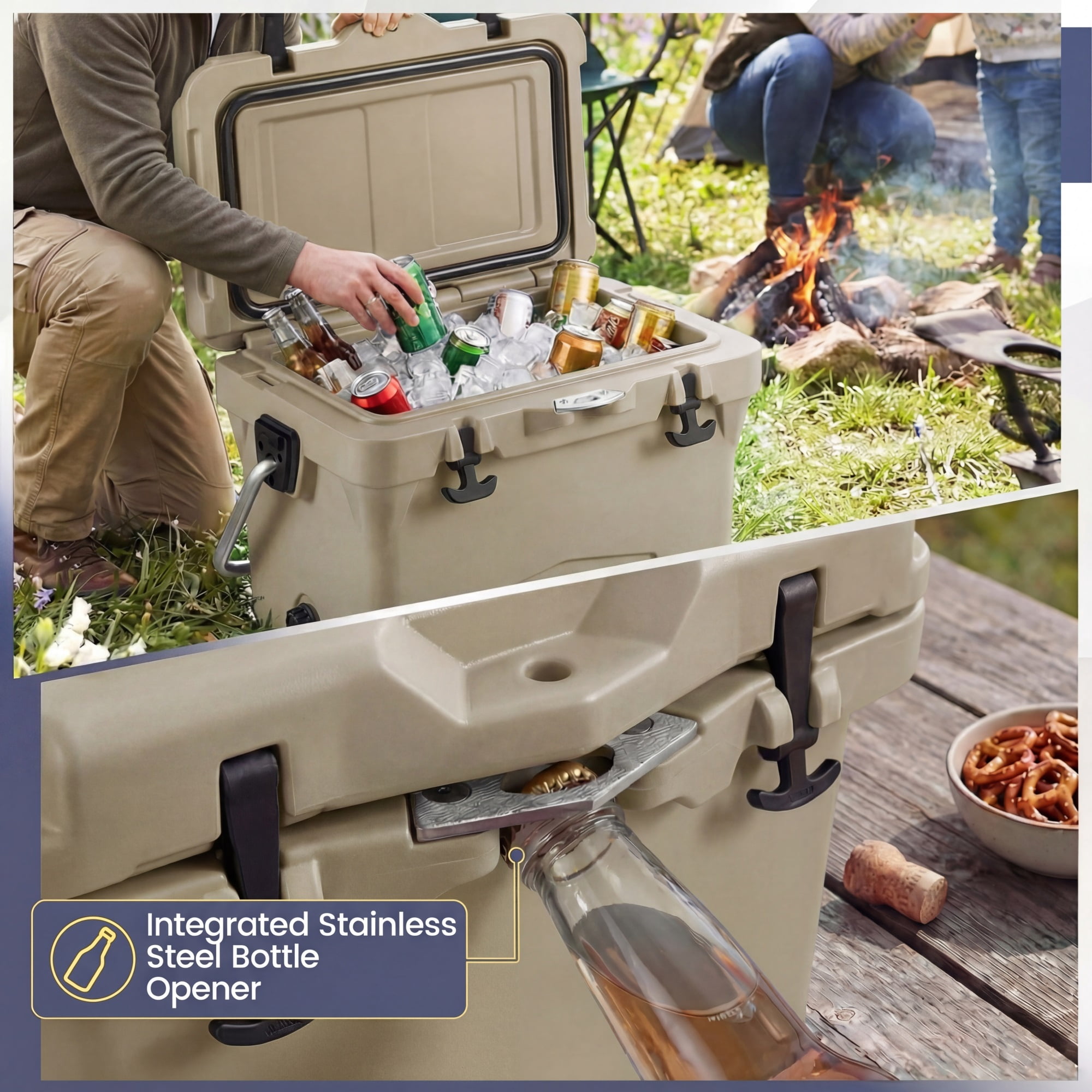 ELLEGNT 20 Quart Hard Cooler – Portable Ice Chest, 6‑Day Ice Retention, Khaki