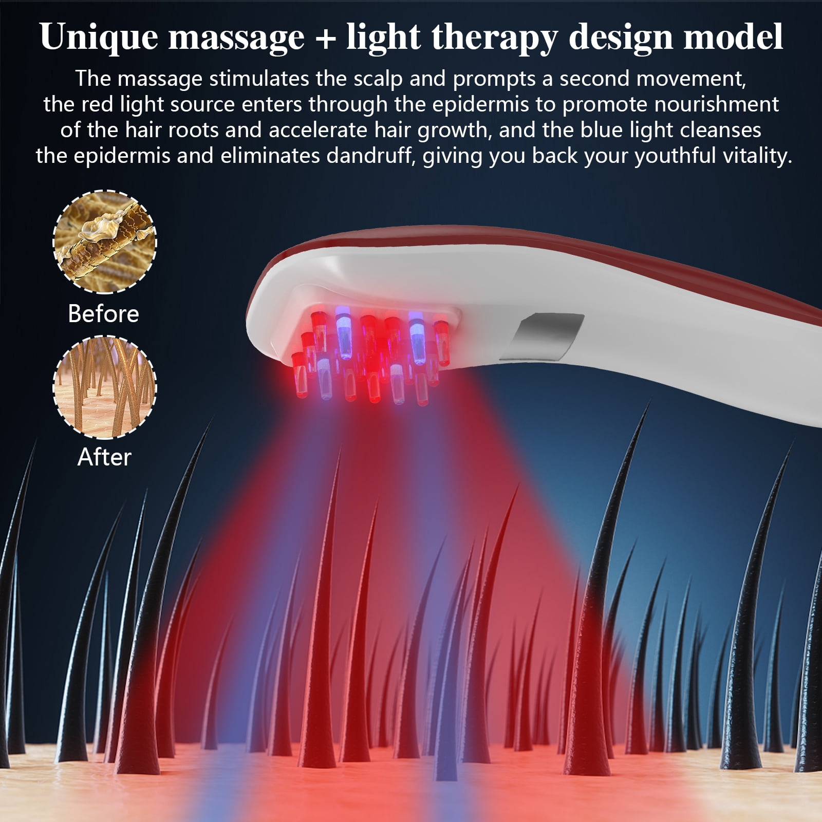 PUPCA Massage Comb with Red & Blue Light Therapy for Reduce Hair Loss Hair Growth Improve Hair Quality