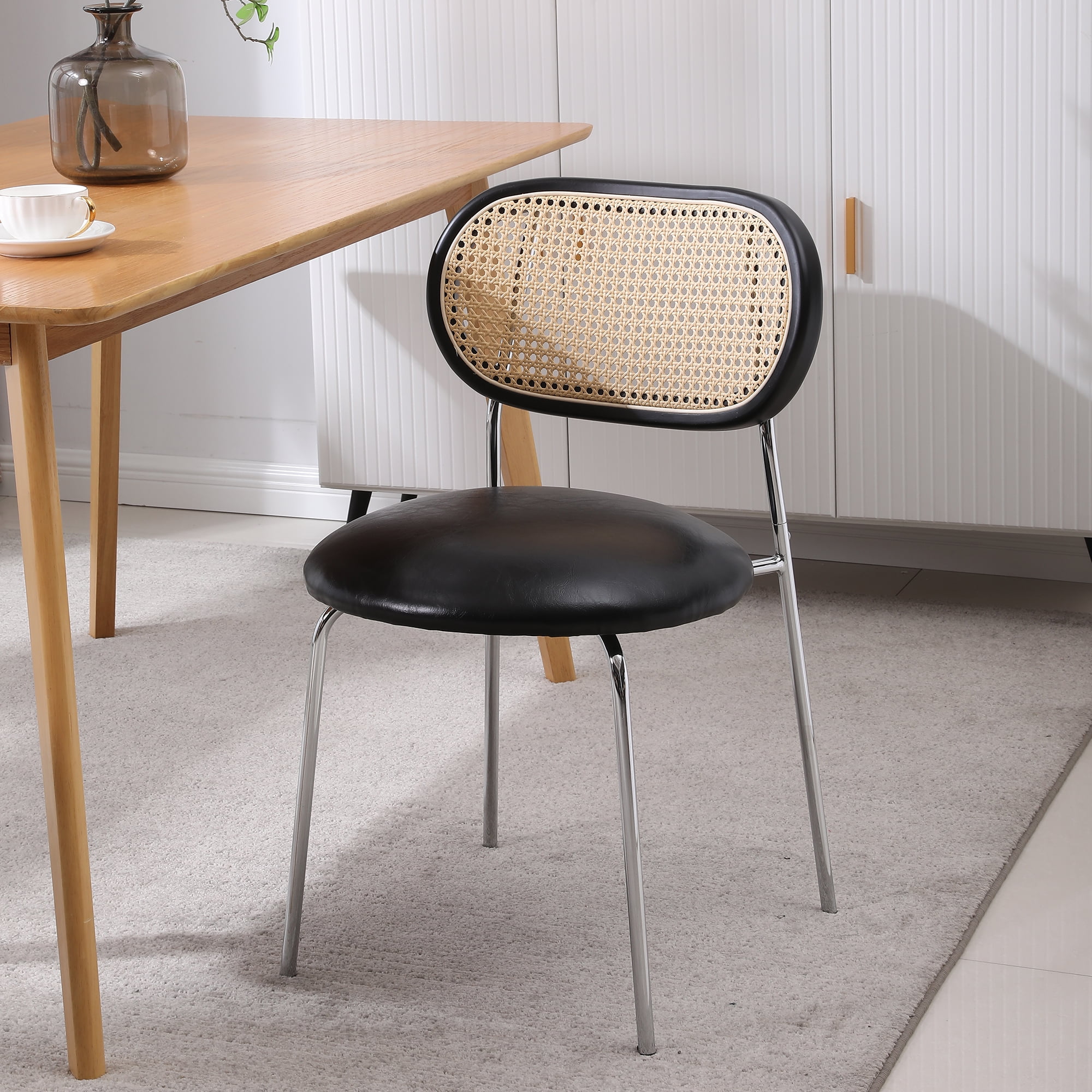 YYAo Modern Dining Room Chairs Set of 2, Dining Back Side Chair with Upholstered Rattan Backrest for Kitchen Living Room Wine Bar, Black YYAo Modern Dining Room Chairs Set of 2, Dining Back Side Chair with Upholstered Rattan Backrest for Kitchen Living Room Wine Bar, Black