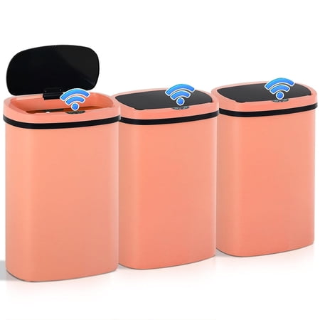 Dkelincs Trash Can 13 Gallon Automatic Kitchen Trash Can Touch Free Garbage Can with Lid Brushed Waste Bin for Bedroom Bathroom (3 Pack, Pink)