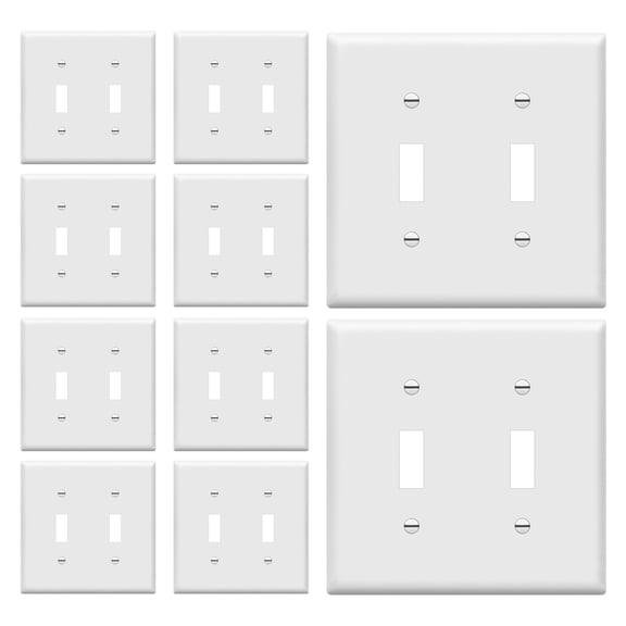 ENERLITES Toggle Light Switch Wall Plate, Size 2-Gang, Unbreakable Polycarbonate Thermoplastic, White (10 Pack)