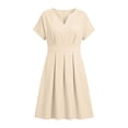 thumbnail image 6 of Karymi Plus Size Notch V-Neck A-Line Dress, Short Sleeve Waist Pleated Flare Dress with Pockets, Solid Casual Work Dress Cocktail Dresses for Women, 6 of 7