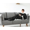 thumbnail image 2 of Catalonia Sherpa Wearable Blanket with Sleeves & Foot Pockets for Adult Women Men, Comfy Snuggle Wrap Sleeved Throw Blanket Robe, Gift Idea, Black, 75" x 53", 2 of 8