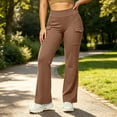 thumbnail image 3 of Sunnin Women Cargo Flare Pants Solid Color Fleece Lined Casual Lounge Pants with Pockets, 3 of 6