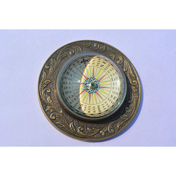 Nautical India Engraved Antique Compass, Dome Round Glass Working Compass, Brass Compass Valentines Day Gift, Groomsmen Gift, Mothers Day, Fathers Day