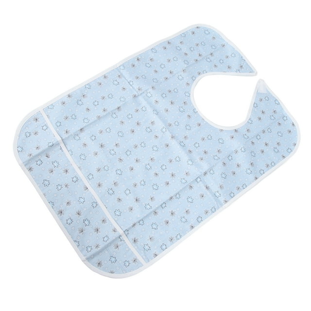 Durable Cotton Adult Bib Blue Floral Pattern With Crumb Catcher - Easy To Clean, Hook AndClosure - Perfect Elderly Assistance
