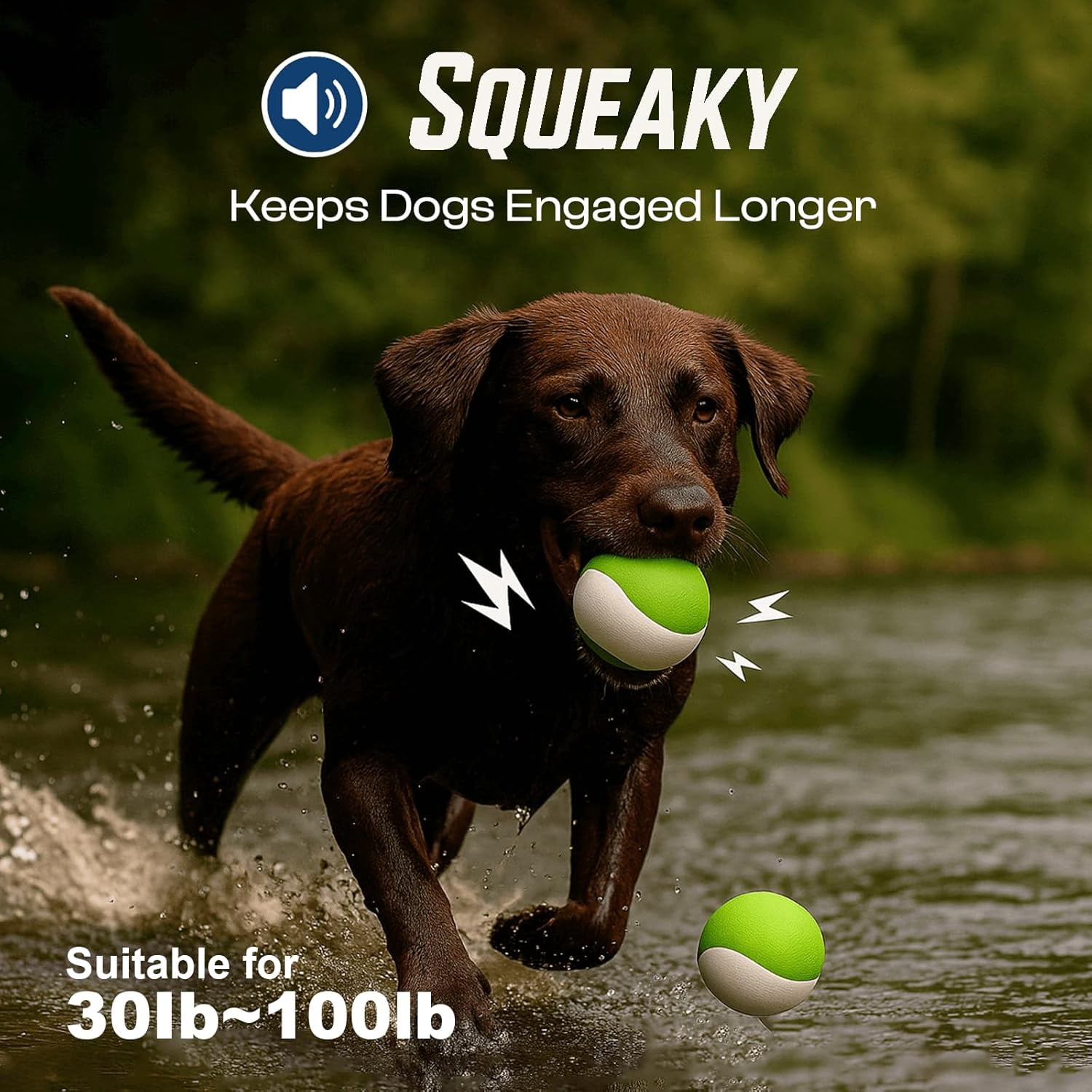 Squeaky Dog Toy – Durable Rubber Dog Ball for Medium & Large Dogs, Tough Interactive Fetch Toy for Chewers, Outdoor Training & Play Ball, Floating Water Play Gift.Green White