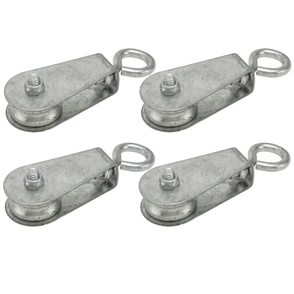 DINHEAROM Crane Wire Rope Pulley Hoisting Silver Galvanized Iron 4PCS 9.6x3.2cm