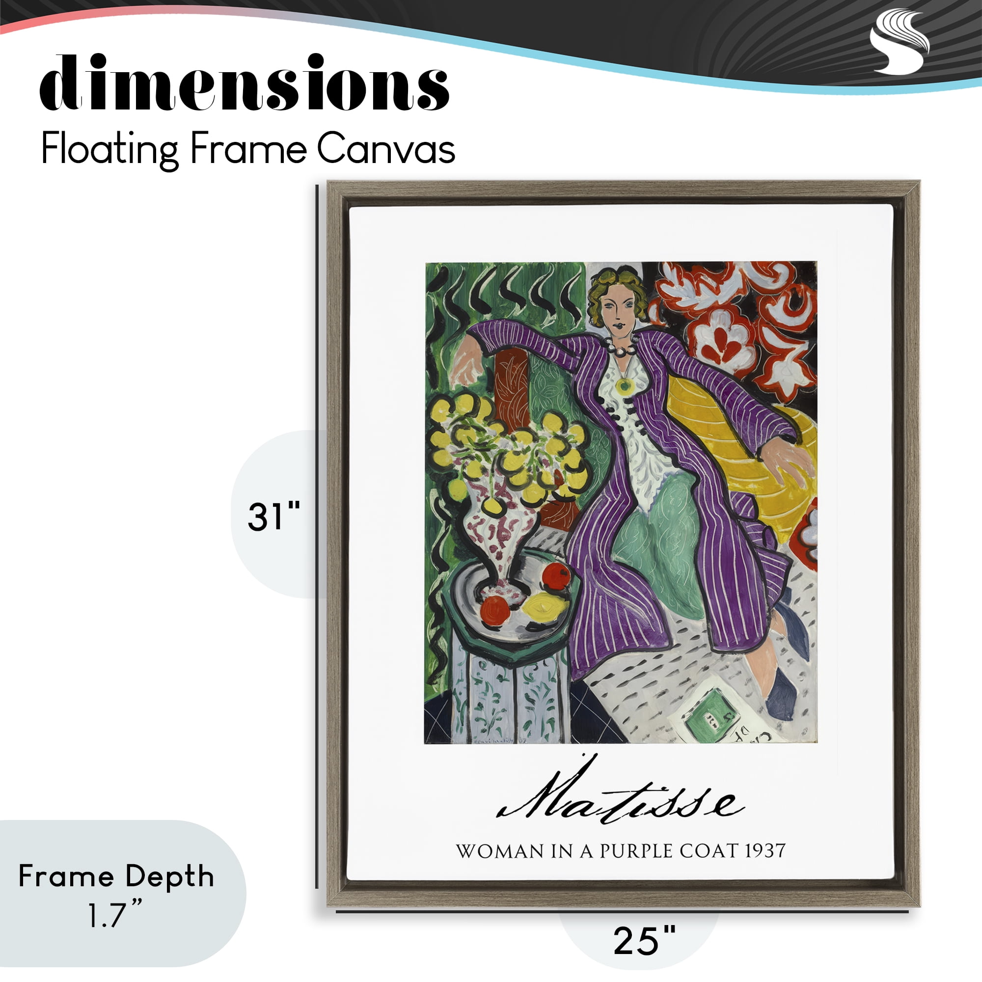 Stupell Industries Matisse Woman In Purple Coat Brown Framed Floater Canvas Wall Art, design by Vintage Hustle