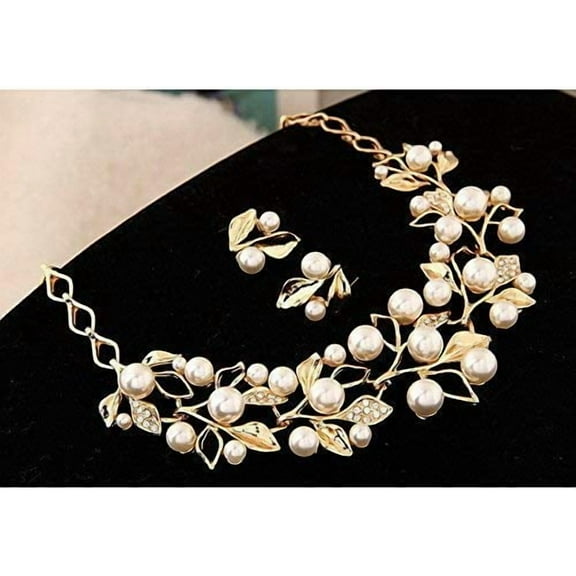 Stylish Latest Traditional Gold Plated Pearl Choker Jwell Necklace Jewellery Set with Earrings