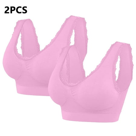 Juslio Minimizer Bras for Women Full Coverage 2PC Lace Wirefree Solid Vest Breasted Bra