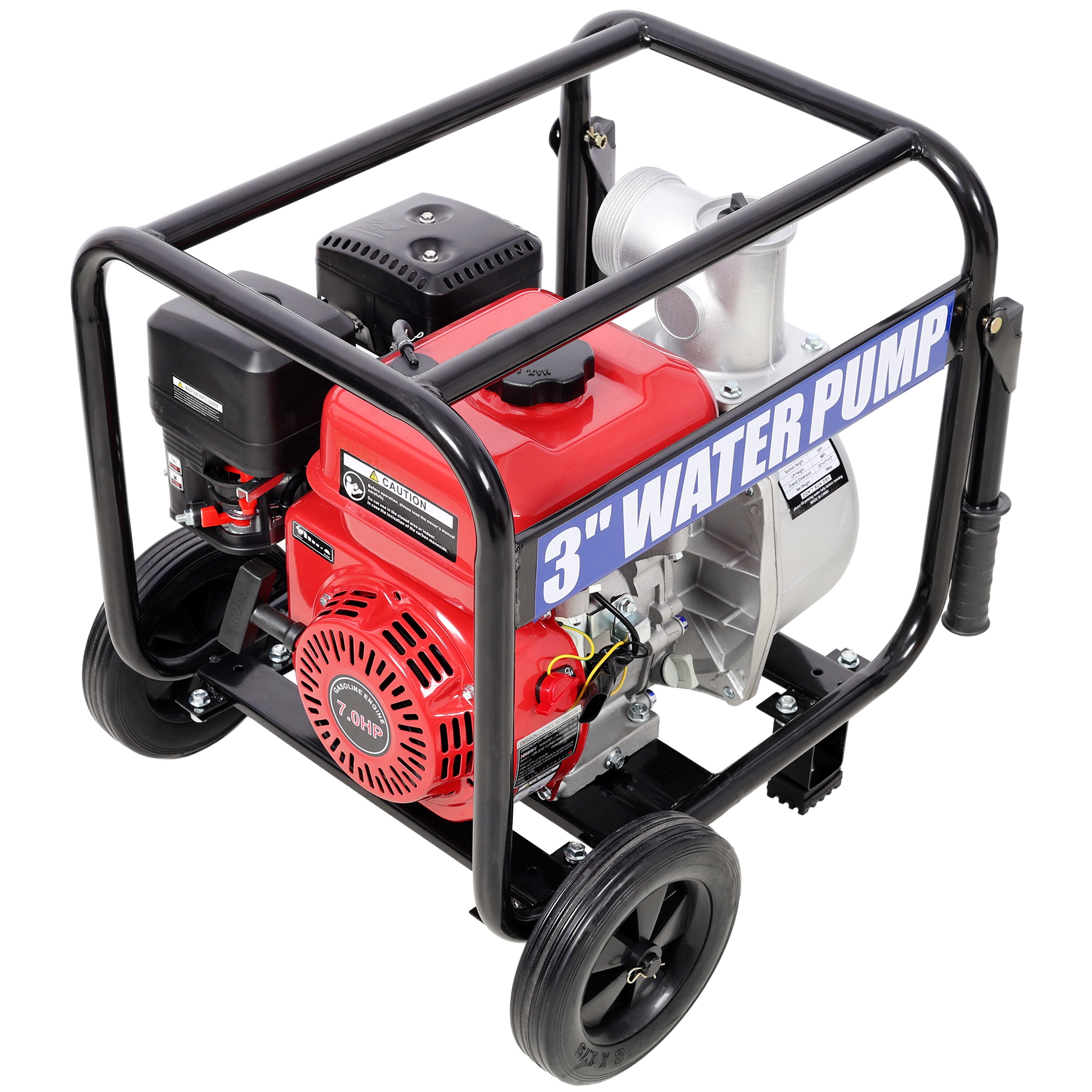 Portable Power Station Gas Engine Powered Water Pump 3" inlet&outlet, Flow:264Gpm , 7HP Engine 212CC, EPA Certificated, 3in NPT Connector, 3in to 2in coupler 2in1, 50 ft Discharge Hose, 12 ft Suction