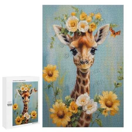 Funny Giraffe Wooden Jigsaw 1000 Piece Puzzle - Unique Wooden Puzzles for Adults Cool Puzzle Brain Teaser - Gift for Friends and Family - Unique Game Nigh Gift