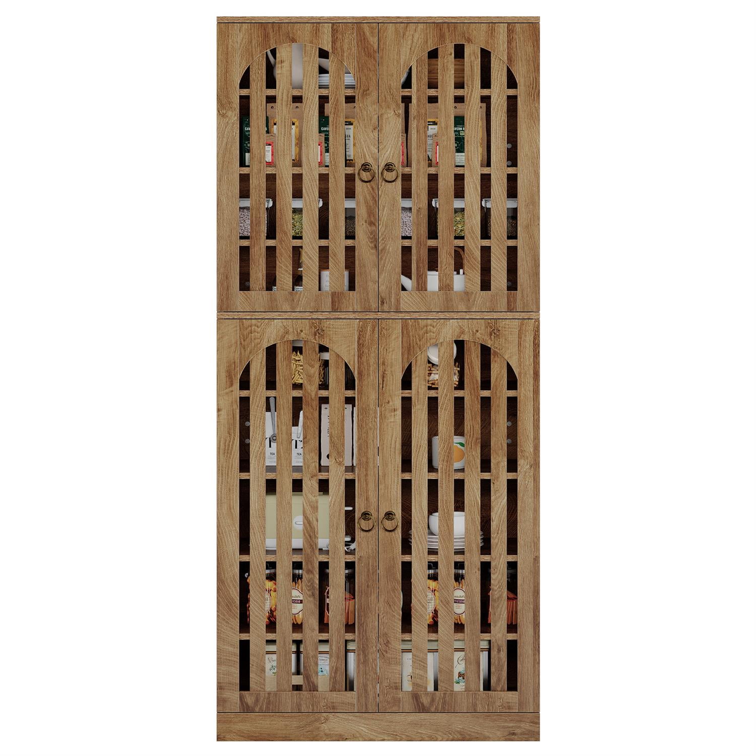 Demi Bonn 70" Rustic Wooden Cabinet, Modern Double Door Storage for Kitchen, Dining Room, Large Capacity, Space Saving, Brown