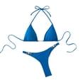 thumbnail image 2 of QUNYINEY Womens Bikini 2 Piece Blue Halter High Waisted Triangle Bathing Suits Push Up Tummy Control Womn Swimsuit Sets, 2 of 7