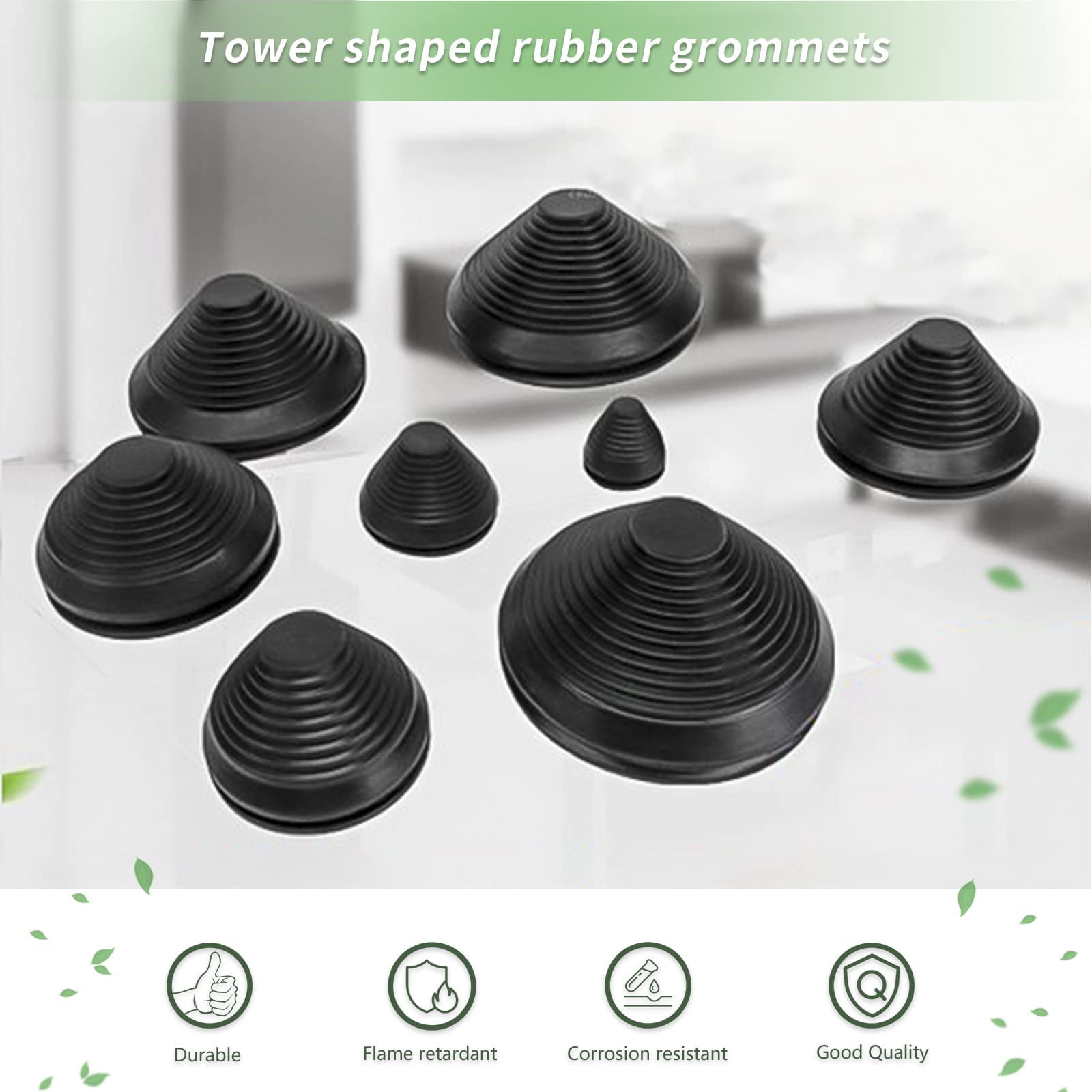Flyshop 25 mm 1" Tower Shaped Grommet, 20 mm 13/16" ID, 8-Pack Synthetic Rubber Grommets Firewall Hole Plug Wire Protection, Black