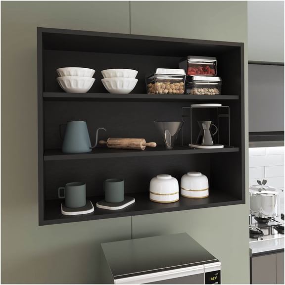Wally 36 Inch Wide 3 Tier Open Shelf Storage Cabinet, Freestanding Organizer Bookcase for Living Room, Office, Bedroom, Garage in Black